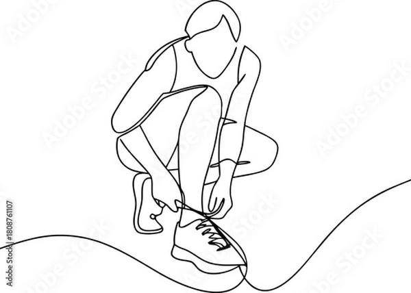 Obraz Woman runner tying shoelaces continuous line drawing
