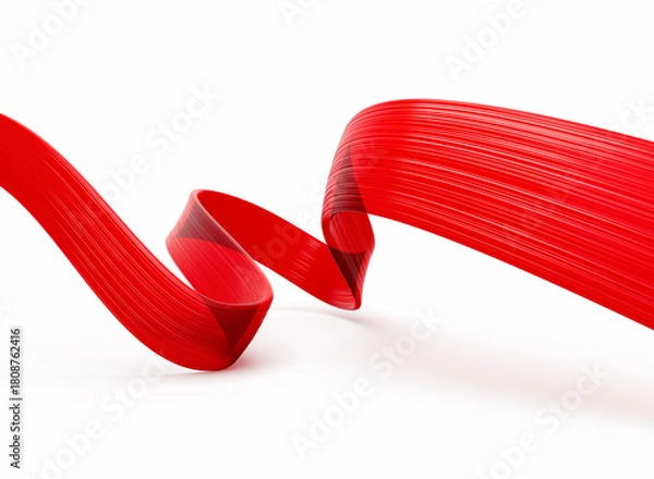 Fototapeta Dynamic flowing red ribbon on a clean white background, abstract design. 3D illustration