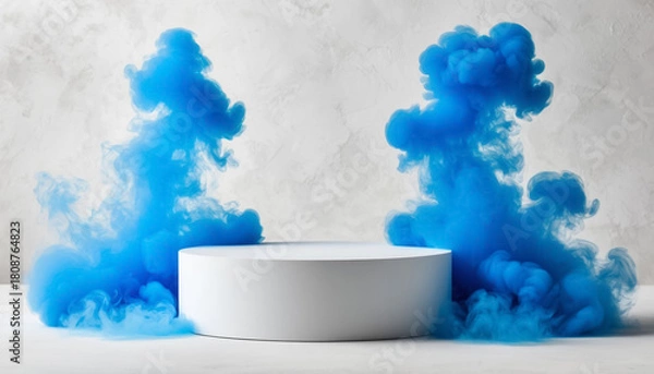 Obraz Abstract Blue Smoke Over White Podium Modern Composition