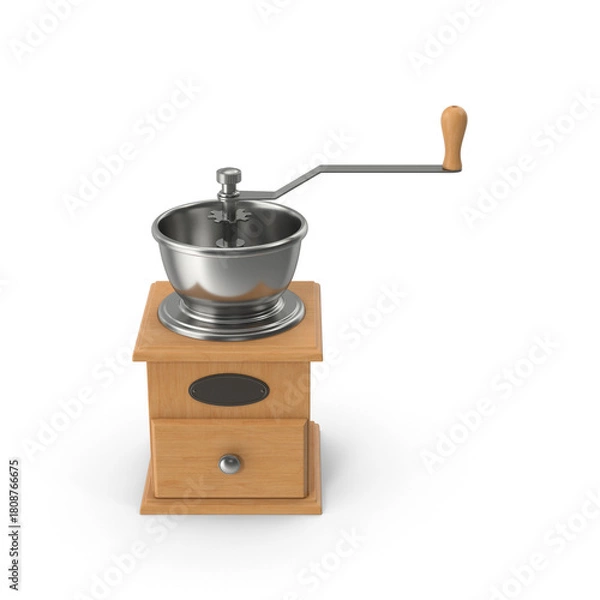 Obraz Manual coffee grinder with wooden base and metal bowl