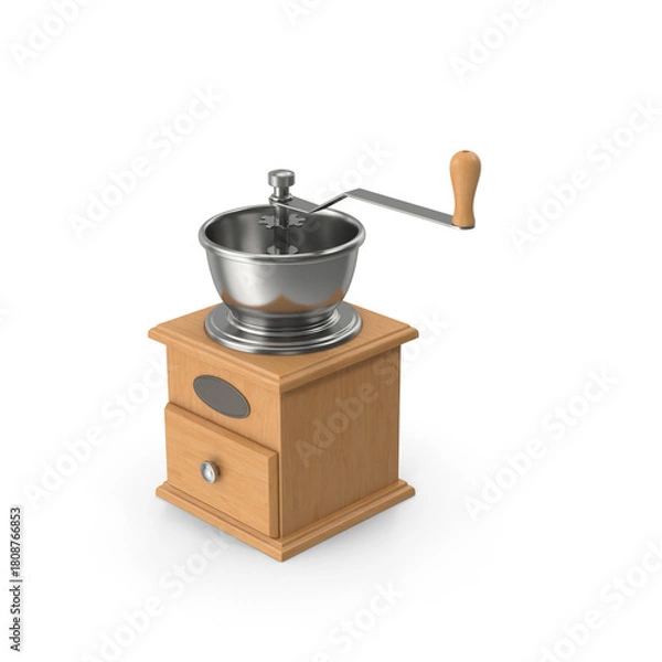 Obraz Manual coffee grinder with wooden base and metal bowl