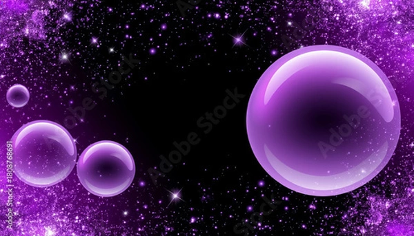 Obraz Stylish purple bubble background with sparkle overlay PNG