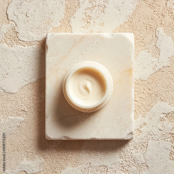 Obraz White cream jar top view textured background