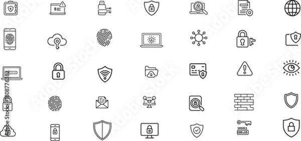 Fototapeta Cybersecurity and Data Protection Outline Icon Set