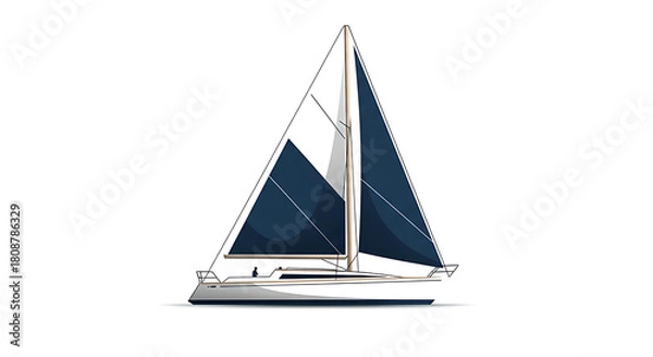 Obraz Elegant sailboat with blue sails on a white background