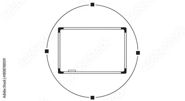 Fototapeta A whiteboard with a small eraser sits centrally within a circular frame with markers.