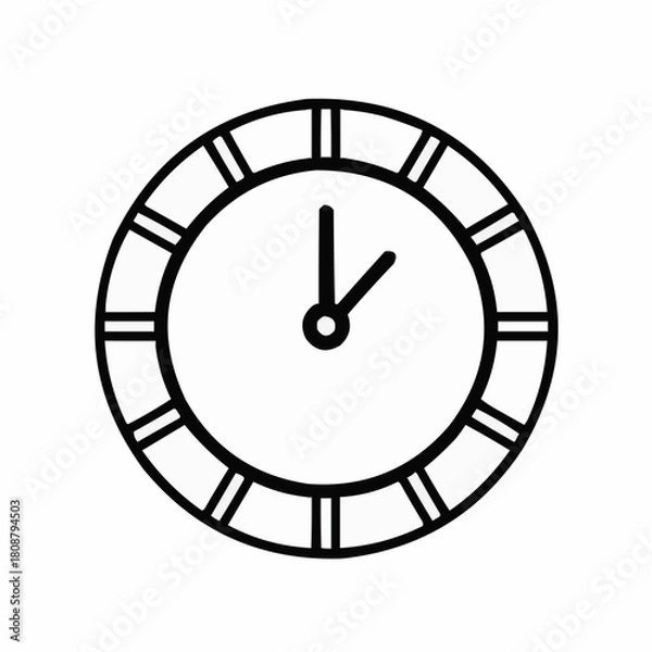 Fototapeta Outlined clock with simple design on white background

