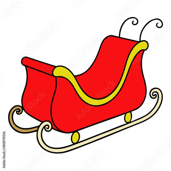 Fototapeta Classic red and gold christmas sleigh illustration on white background