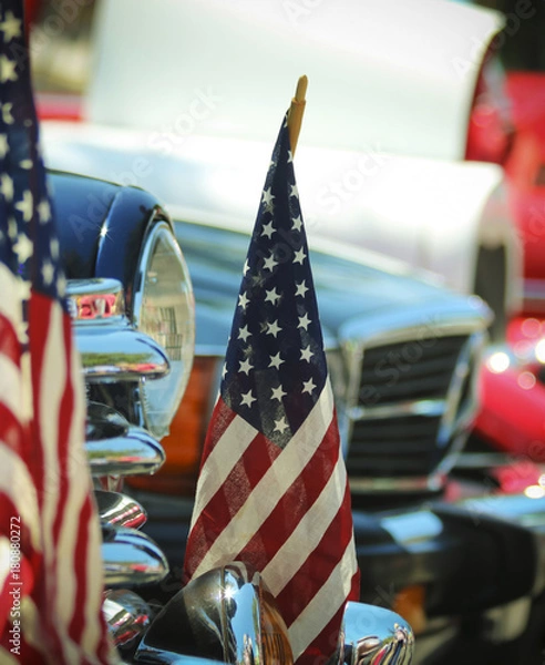 Obraz American Flags and Chrome, a Fourth of July Car Show