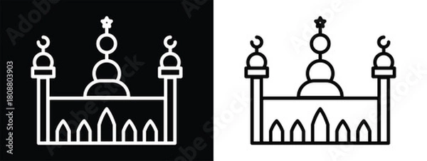 Fototapeta Minimalist Line Art Mosque  Icon - Simple Vector Logo of an Islamic Prayer Place on Dark and Light Background.