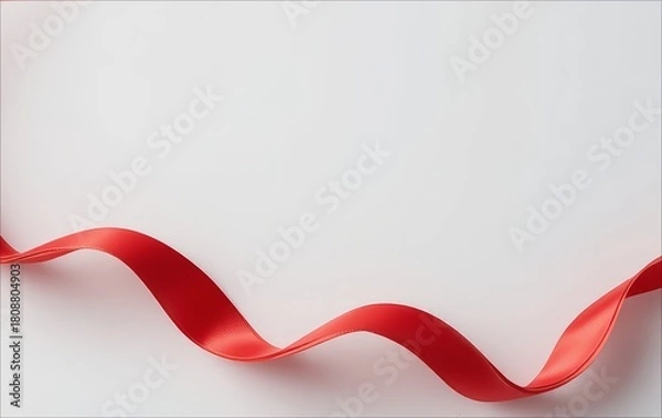 Fototapeta A smooth red ribbon curves elegantly against a plain white background. The ribbon has a glossy finish and creates a sense of movement.