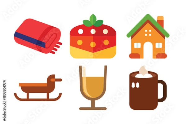 Obraz Minimalist Christmas Flat Vector Icon Bundle