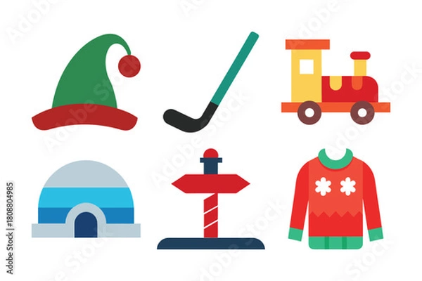 Obraz Minimalist Christmas Flat Vector Icon Bundle