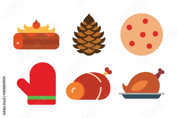 Fototapeta Minimalist Christmas Flat Vector Icon Bundle