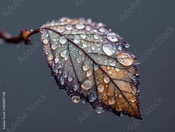 Fototapeta Intense Hailstorm Impact on Single Leaf - Macro Shot