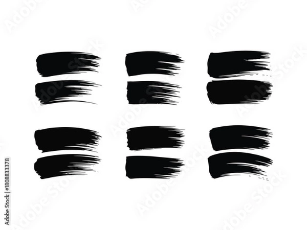 Fototapeta A set of six black brush stroke graphics on a white background.