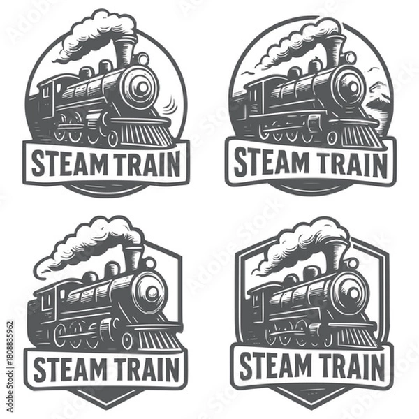 Fototapeta Vintage Steam Train Badges Collection Vintage Railroad Label Pack – Old Tracks Logo Designs