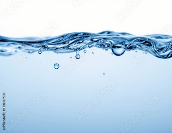 Fototapeta Close-Up View of Water Waves and Bubbles Creating a Tranquil Blue Surface Abstract Background