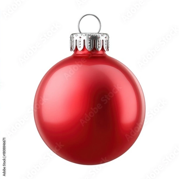 Obraz Festive red christmas ornament with silver cap for holiday decoration on white background