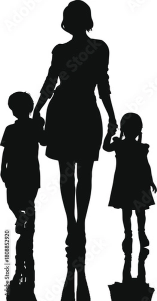 Obraz woman standing and holding two child hand