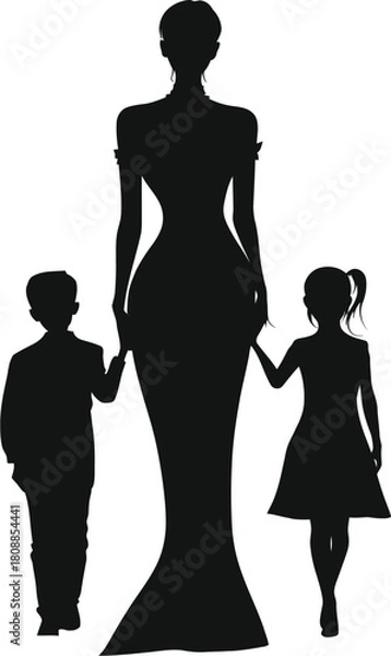 Obraz woman standing and holding two child hand