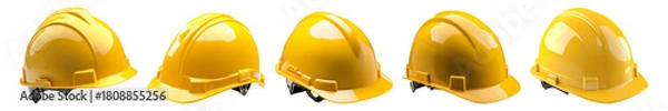 Fototapeta Yellow Safety Hard Hats for Construction and Industrial Use, Isolated on Transparent, white background