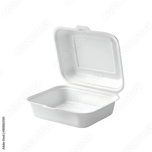 Fototapeta Open white clamshell food container isolated on white background