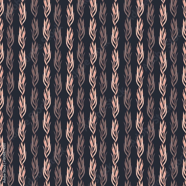 Fototapeta Hand drawn watercolor brown dried leaves seamless pattern. Illustration of branch with leaves isolated on dark background. Can be used for textile scrapbook fabric and other printed products.