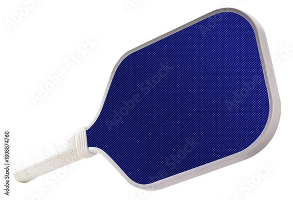 Fototapeta Blue pickleball paddle isolated on white with clipping path, modern sports equipment for pickleball training and gameplay.