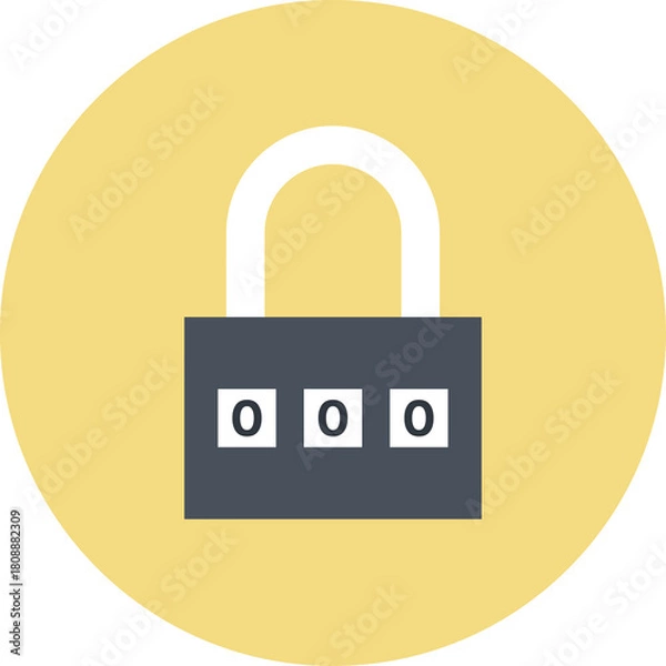 Fototapeta Grey Combination Lock Icon With Three Dials Inside A Yellow Circle Graphic Element Isolated On A Transparent Background Security Concept