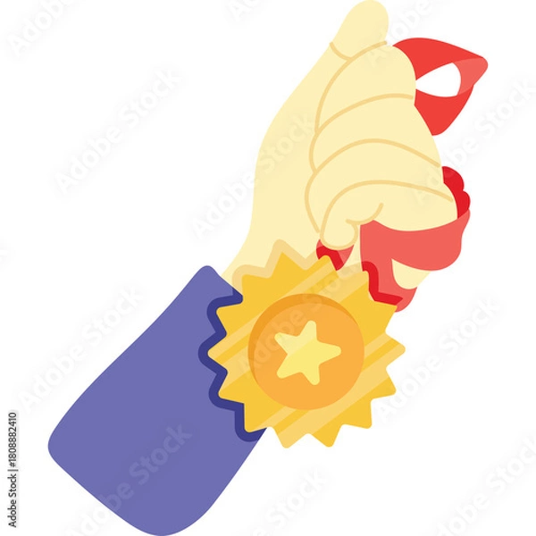 Fototapeta Hand Gesturing Award Or Medal With Red Ribbon And Yellow Star In The Center On A Transparent Background A Celebration Of Achievement