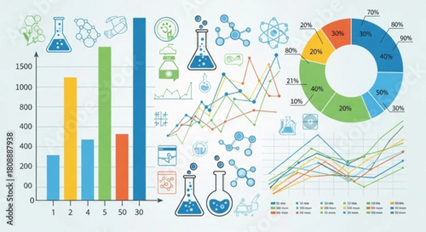 Fototapeta Science research data analysis visualization with graphs charts and diagrams for presentation and reports