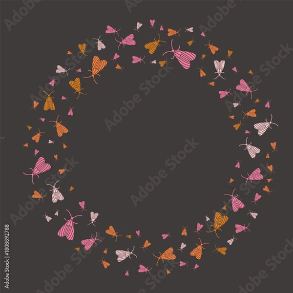 Fototapeta Moth butterflies circle frame. Colorful round border made of moth insect.