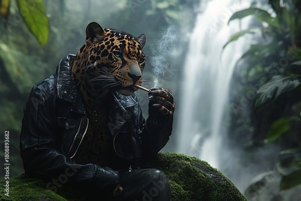 Fototapeta Wildlife portrait of a big cat Amur tiger in water, a stunning black and yellow spotted feline mammal predator