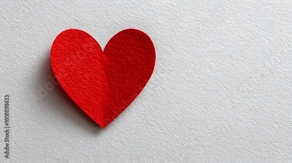 Obraz Minimal romantic flat lay with red paper cut-out heart placed on clean bright white surface, love and Valentine?? concept --ar 16:9