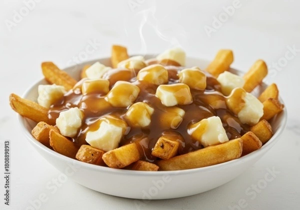 Obraz A delicious bowl of classic Canadian poutine with gravy and cheese curds.