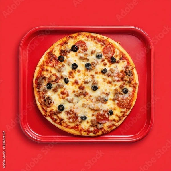 Obraz Pizza on red tray