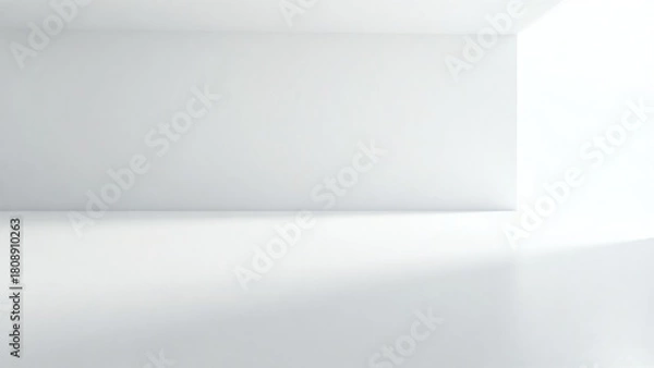 Obraz An empty minimalist room with white walls and floors, bathed in soft natural light. This abstract interior serves as a perfect isolated backdrop for winter celebration decorations or product display