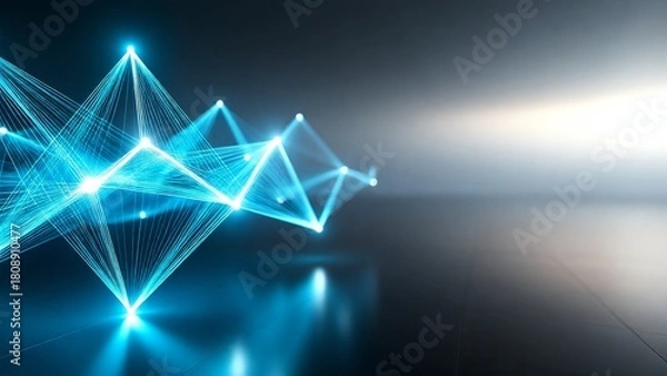 Fototapeta Interconnectedness Geometric Web of Light Points in Dark Space