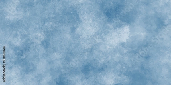 Fototapeta Blue sky with fluffy white cumulus clouds on a clear summer day showing a natural cloudscape and clear atmosphere. Abstract blue watercolor background. White and blue mixed watercolor painted leaks