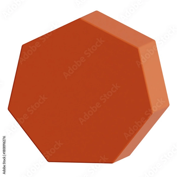 Fototapeta 3D Orange Hexagon Shape Render Isolated Geometric Button Element