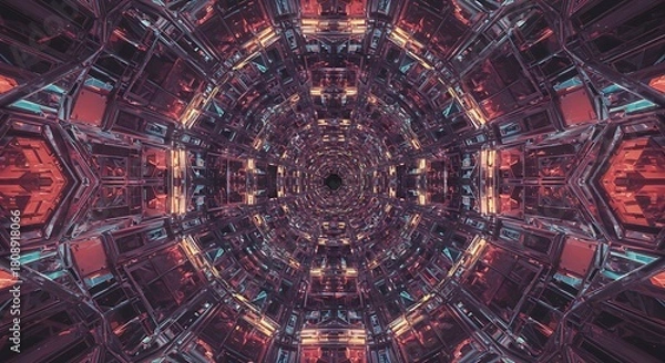 Obraz Futuristic tunnel perspective with complex geometric structures and vibrant colors