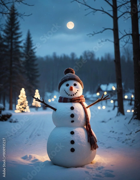 Fototapeta snowman outdoor in a quiet winter wonderland