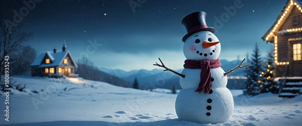 Fototapeta snowman outdoor in a quiet winter wonderland