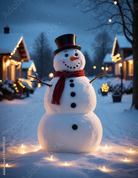 Fototapeta snowman outdoor in a quiet winter wonderland