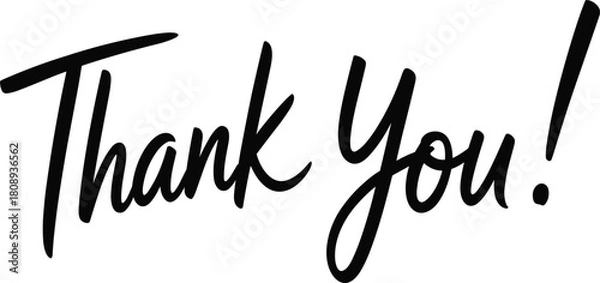 Fototapeta Handwritten brush script text "Thank You!", expression of gratitude, appreciation message, isolated calligraphy vector design element