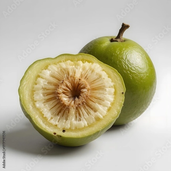 Obraz “Half Cut Amla Fruit Showing Inner Texture on White”. amla fruit