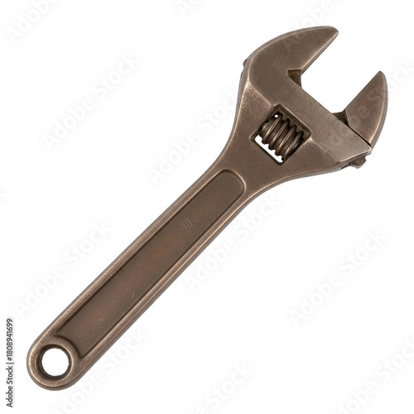 Fototapeta A Rusty Adjustable Wrench Tool Isolated on a Black Background Showing Metal Texture and Adjustable Jaws for Mechanical Work and Repairs