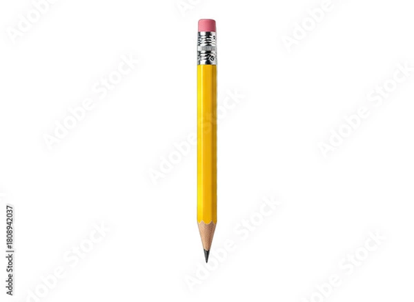 Fototapeta A Sharpened Yellow Pencil with Pink Eraser on a Black Background Showing a Writing Tool for Drawing and Education