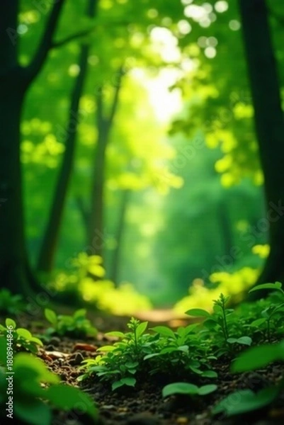 Obraz Deep green, blurred foliage, sunlit forest bokeh, photo, greenery, image